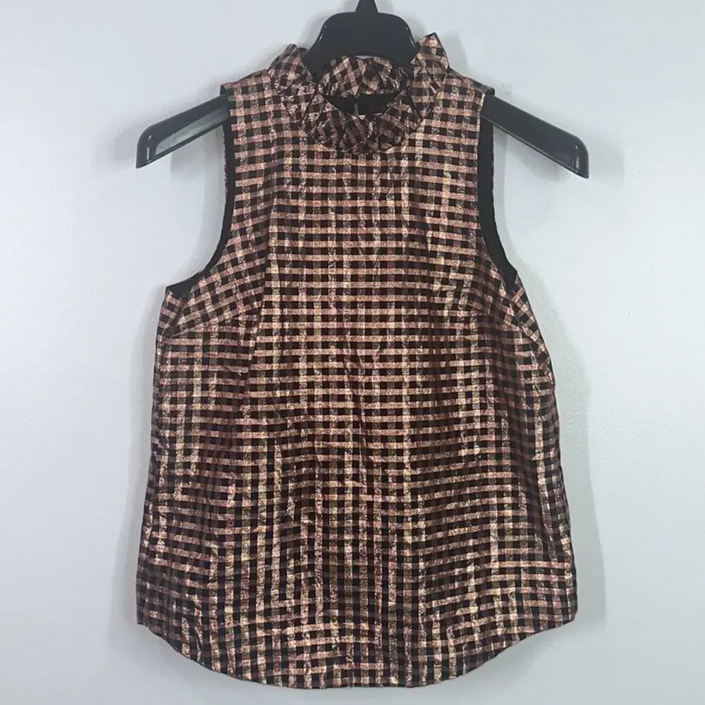 J. Crew ruffle neck sleeveless top in gingham size small